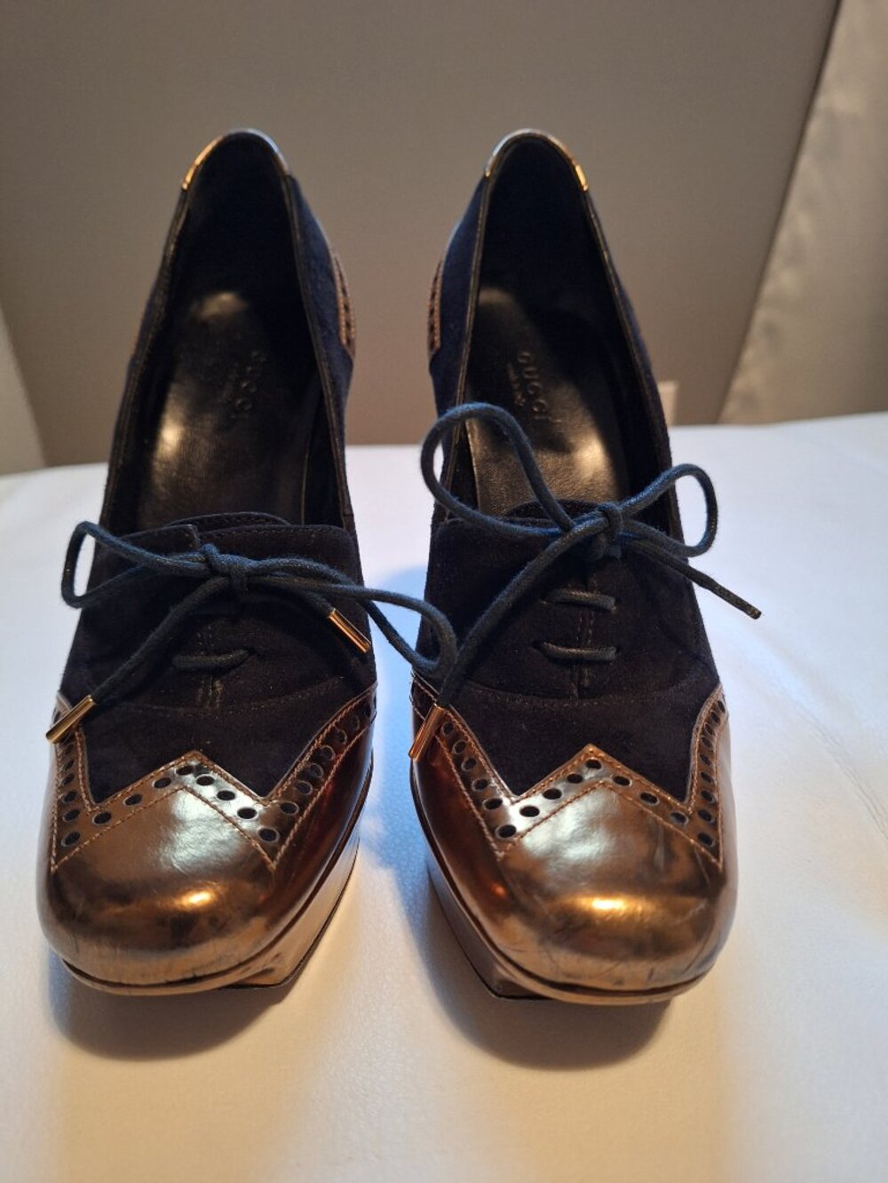 Gucci black and gold platform stiletto heels - Picture 10 of 16